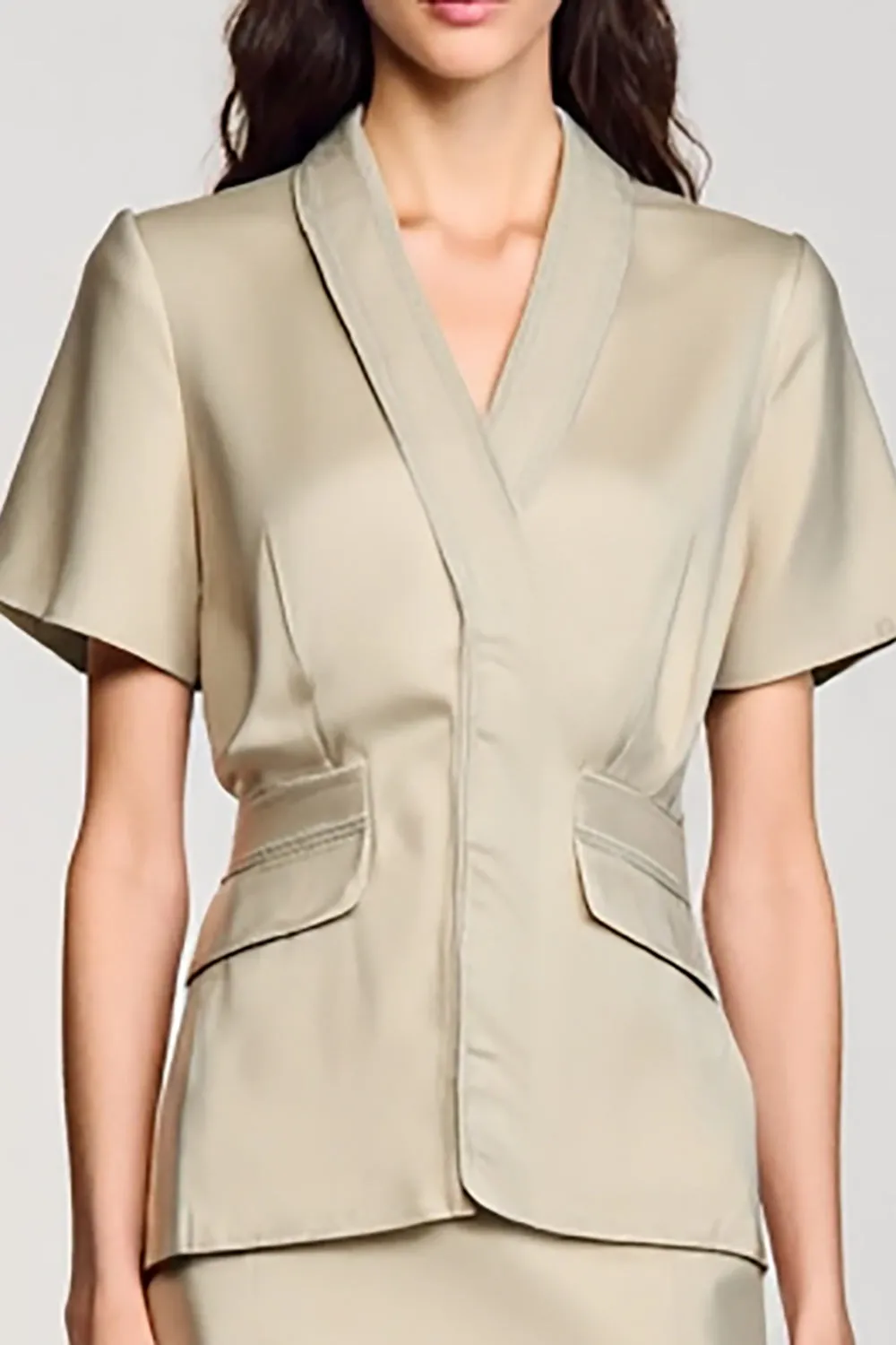 Shawl Lapel A Line Two Piece Grey Wedding Guest Dress sold by Zapaka product image thumbnail 3