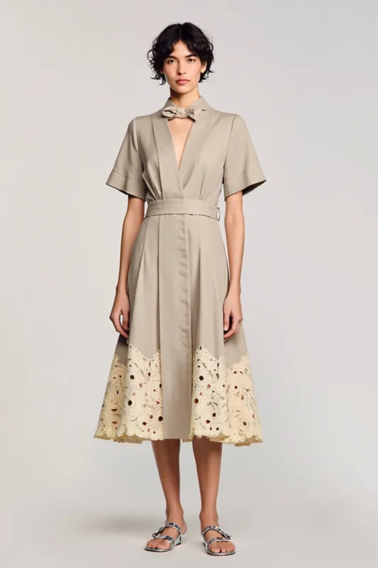 Grey A Line Cut Out Wedding Guest Dress with Belt sold by Zapaka