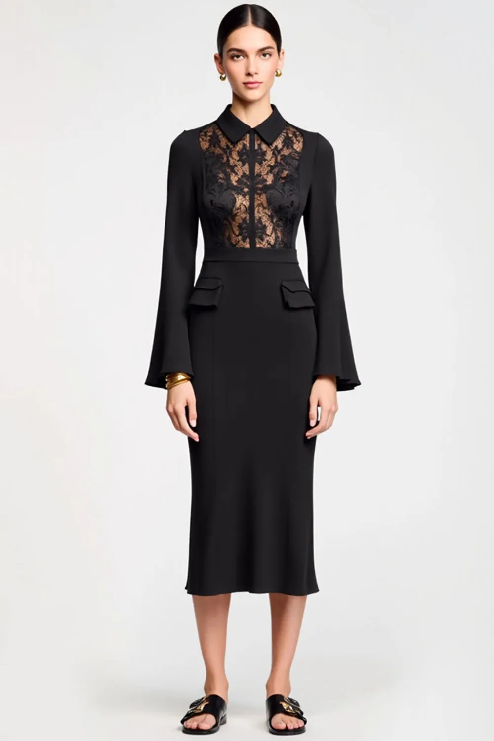 Lace Chiffon Black Sheah Wedding Guest Dress sold by Zapaka