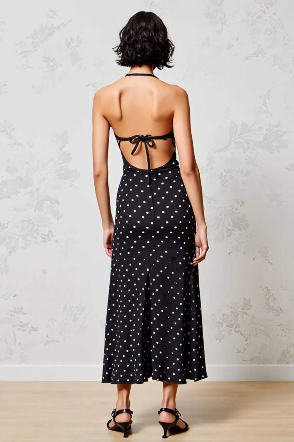 Black A Line Polka Dot Spaghetti Straps Wedding Guest Dress sold by Zapaka product image thumbnail 2