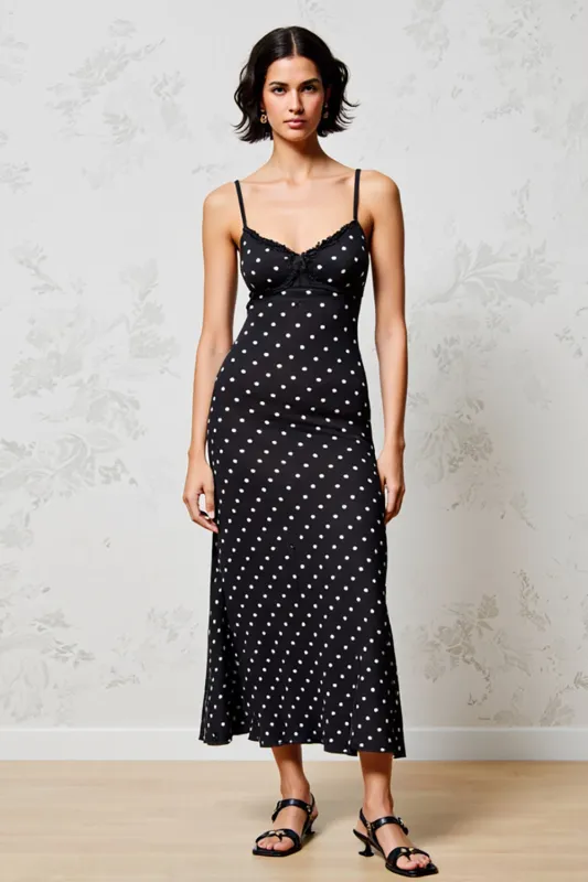 Black A Line Polka Dot Spaghetti Straps Wedding Guest Dress sold by Zapaka
