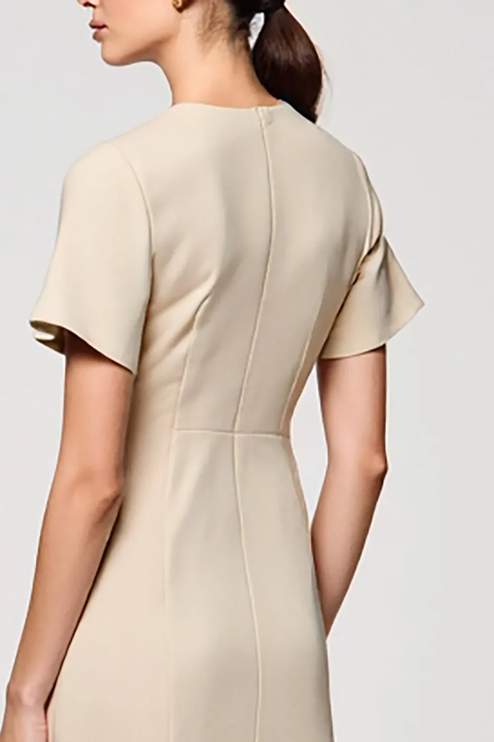 Apricot Sheath Midi Wedding Guest Dress with Slit sold by Zapaka product image thumbnail 4