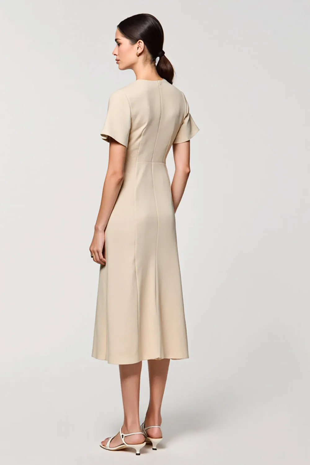 Apricot Sheath Midi Wedding Guest Dress with Slit sold by Zapaka product image thumbnail 2
