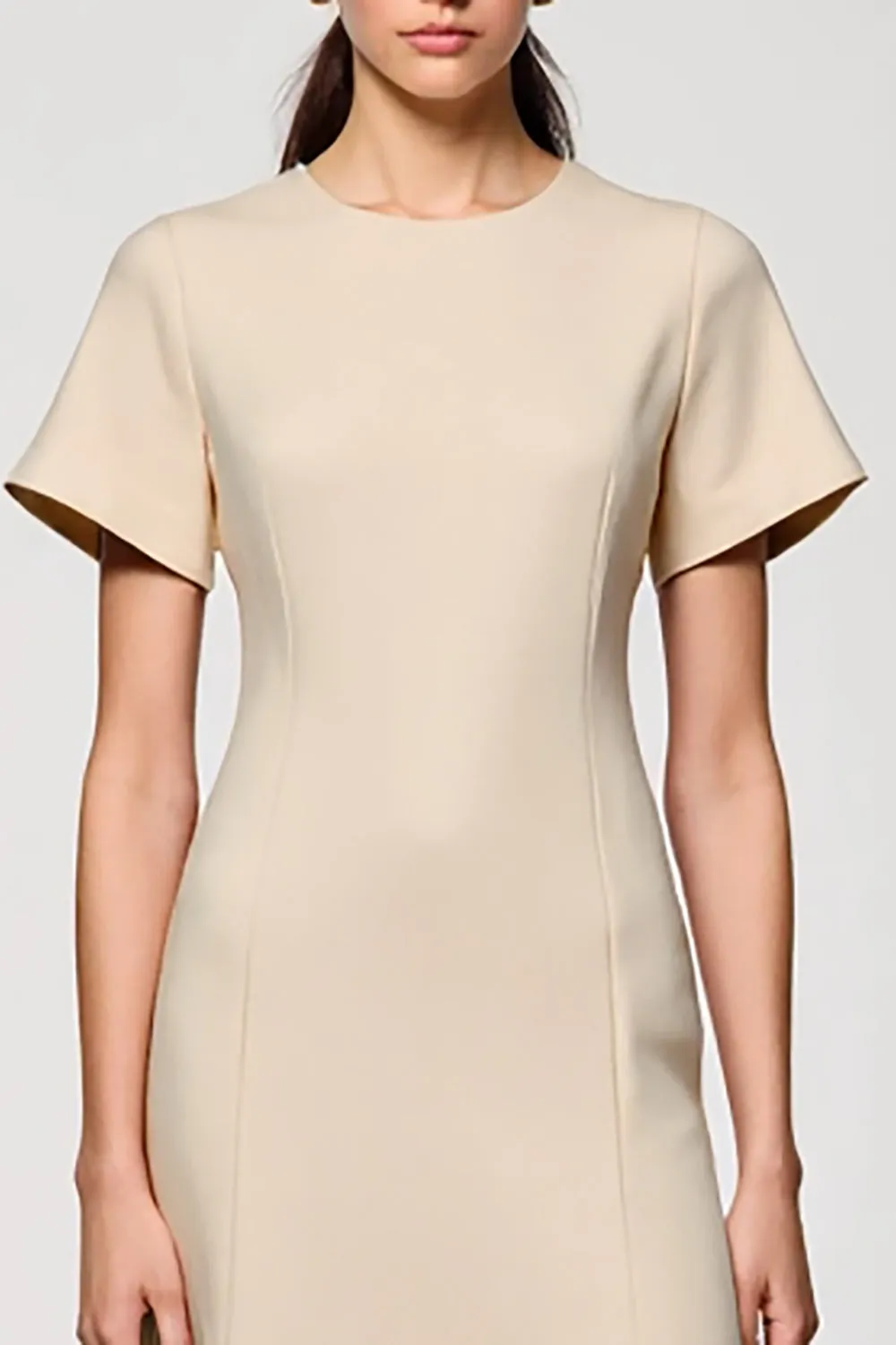 Apricot Sheath Midi Wedding Guest Dress with Slit sold by Zapaka product image thumbnail 3