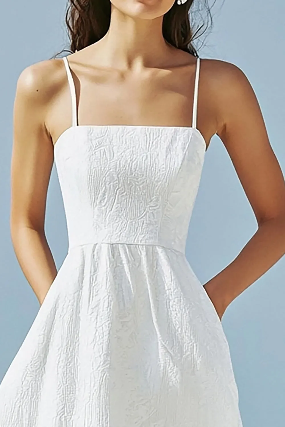 Ivory Spaghetti Straps A Line Midi Engagement Dress sold by Zapaka product image thumbnail 2