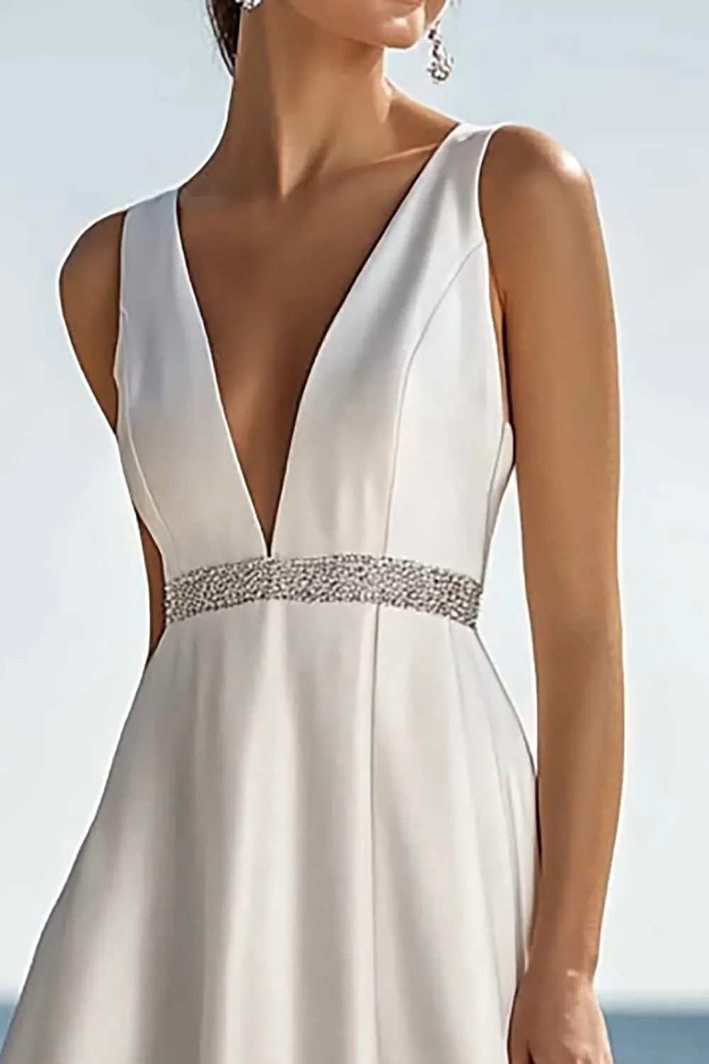 Ivory Deep V-Neck Midi A Line Engagement Dress sold by Zapaka product image thumbnail 2