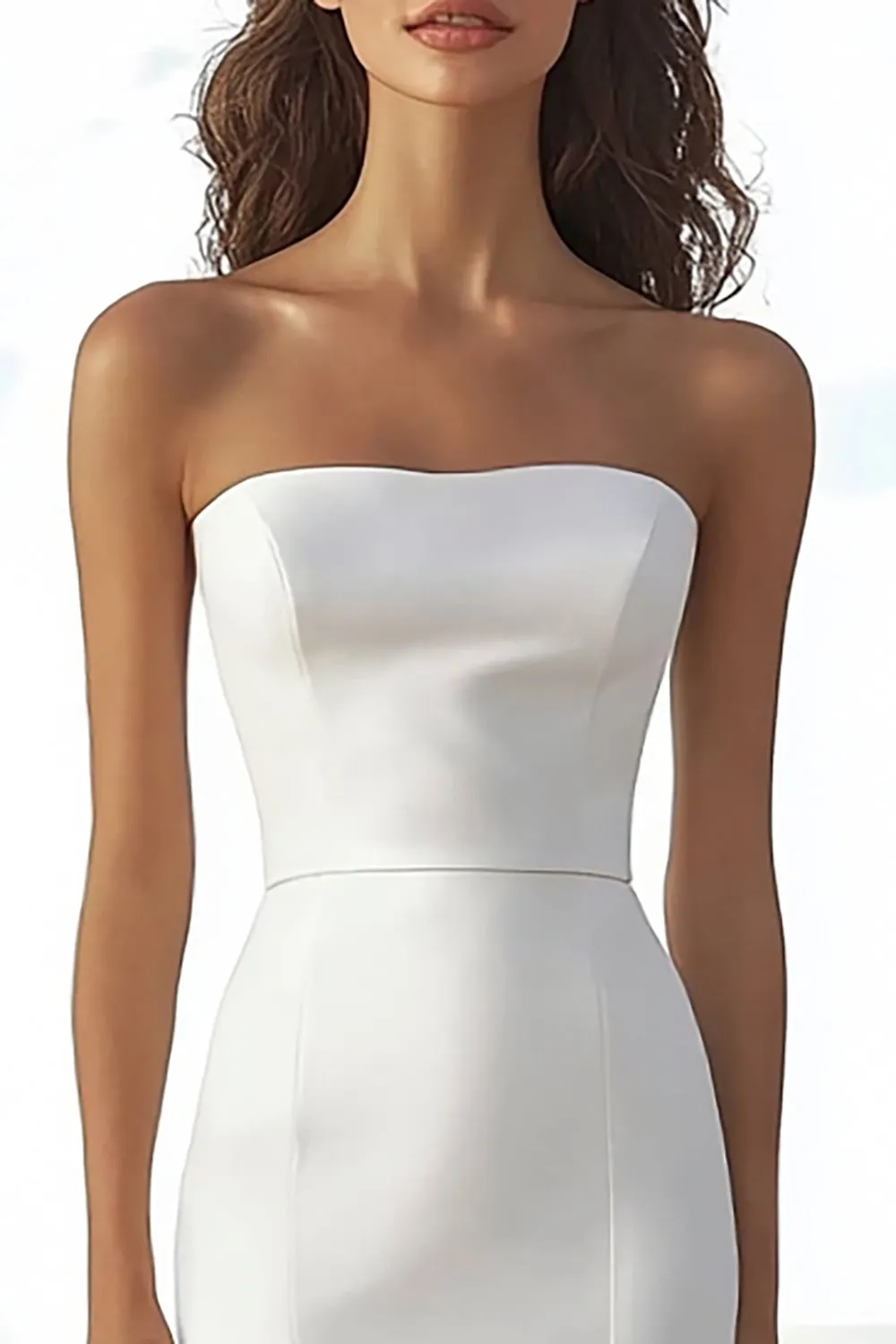 Ivory Strapless Stain High-Low Engagement Dress with Ruffles sold by Zapaka product image thumbnail 2