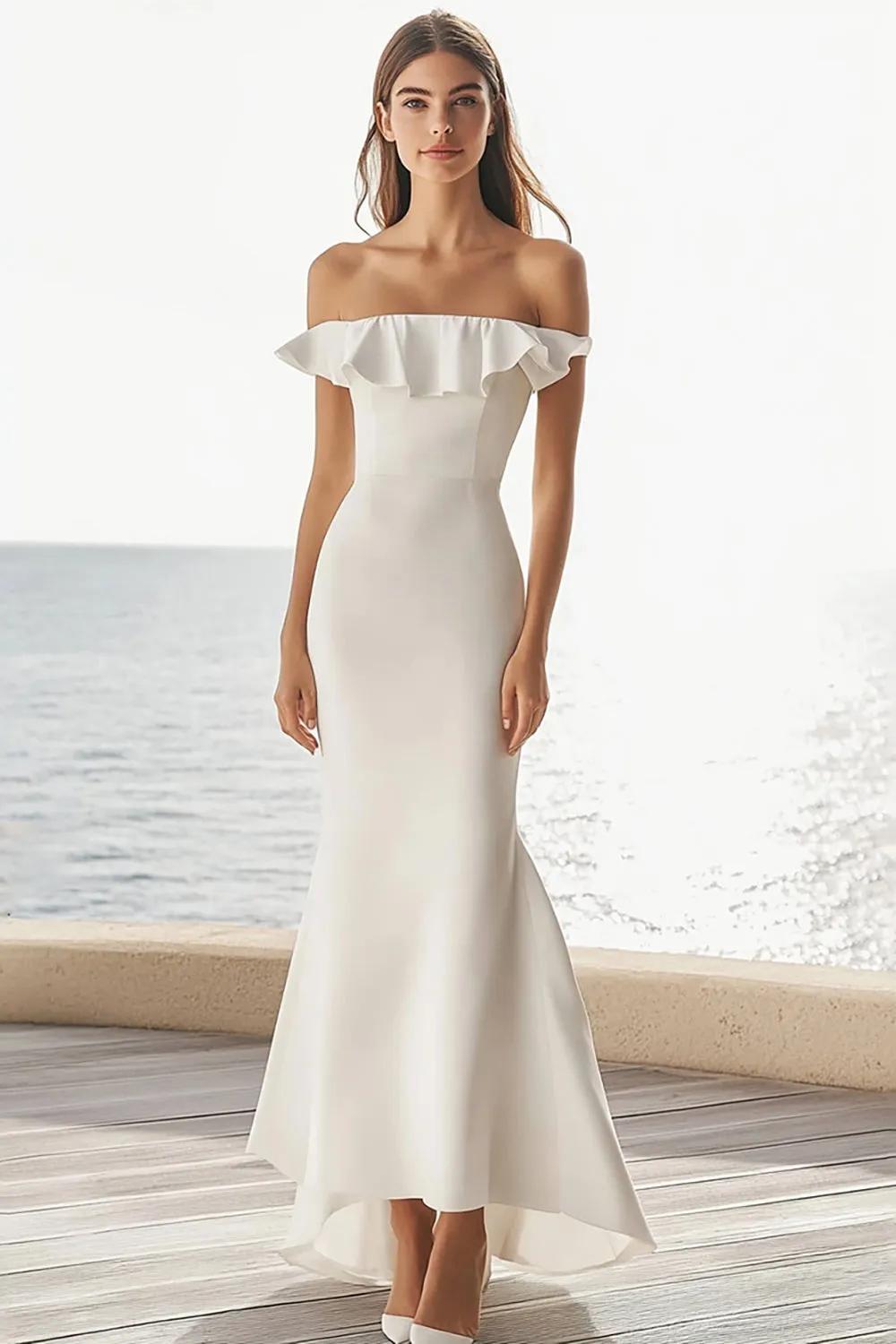 Ivory Off the Shoulder Mermaid Long Engagement Dress sold by Zapaka