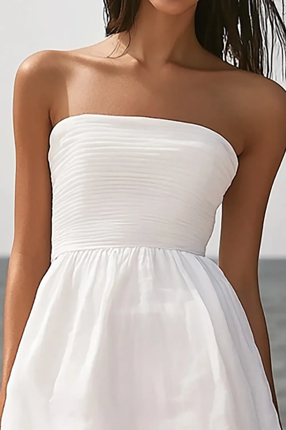 Ivory Strapless Short A Line Engagement Dress with Ruffles sold by Zapaka product image thumbnail 2