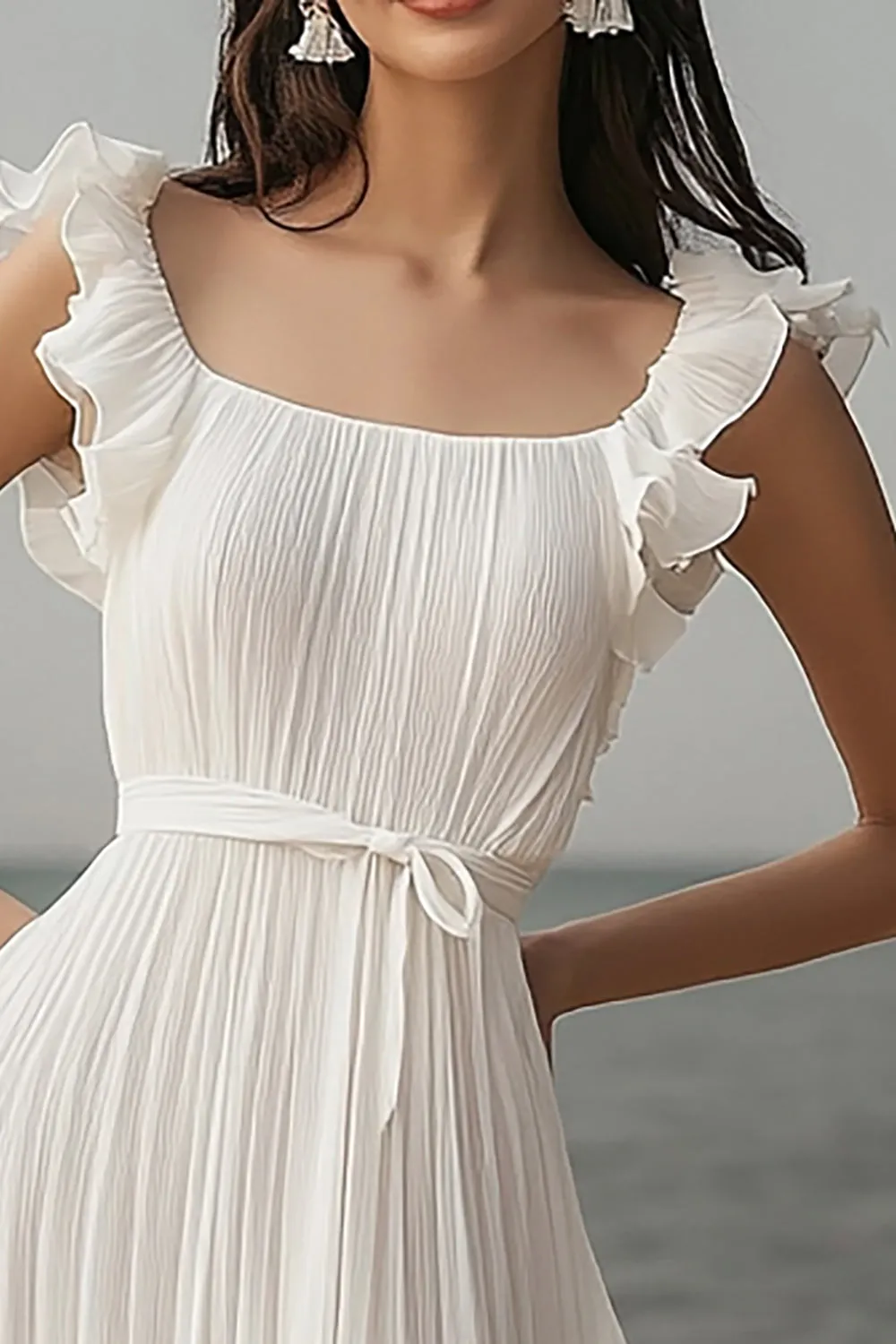 Ivory Scoop A Line Long Engagement Dress with Slit sold by Zapaka product image thumbnail 2