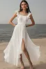 Ivory Scoop A Line Long Engagement Dress with Slit sold by Zapaka