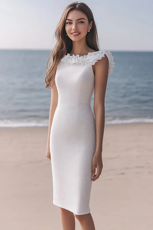Sparkly Ivory Sequin Bodycon Short Engagement Dress sold by Zapaka