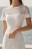 Ivory Lace A Line Scoop Midi Engagement Dress with Short Sleeves sold by Zapaka