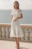 Ivory Lace A Line Scoop Midi Engagement Dress with Short Sleeves sold by Zapaka