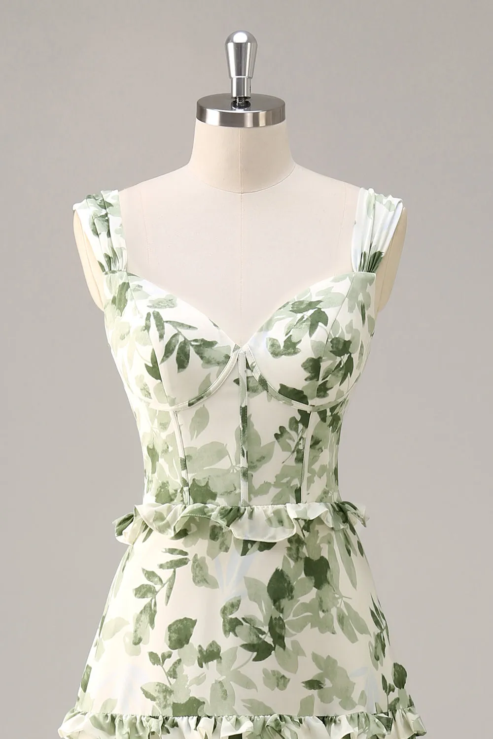 Green Flower Corset A Line Bridesmaid Dress with Ruffles sold by Zapaka product image thumbnail 4