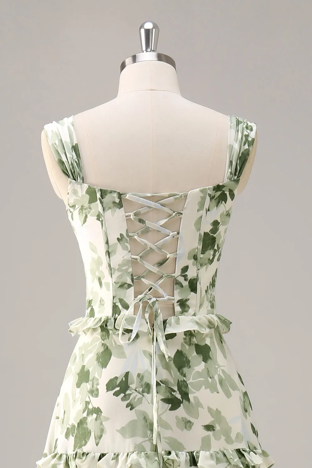 Green Flower Corset A Line Bridesmaid Dress with Ruffles sold by Zapaka product image thumbnail 5
