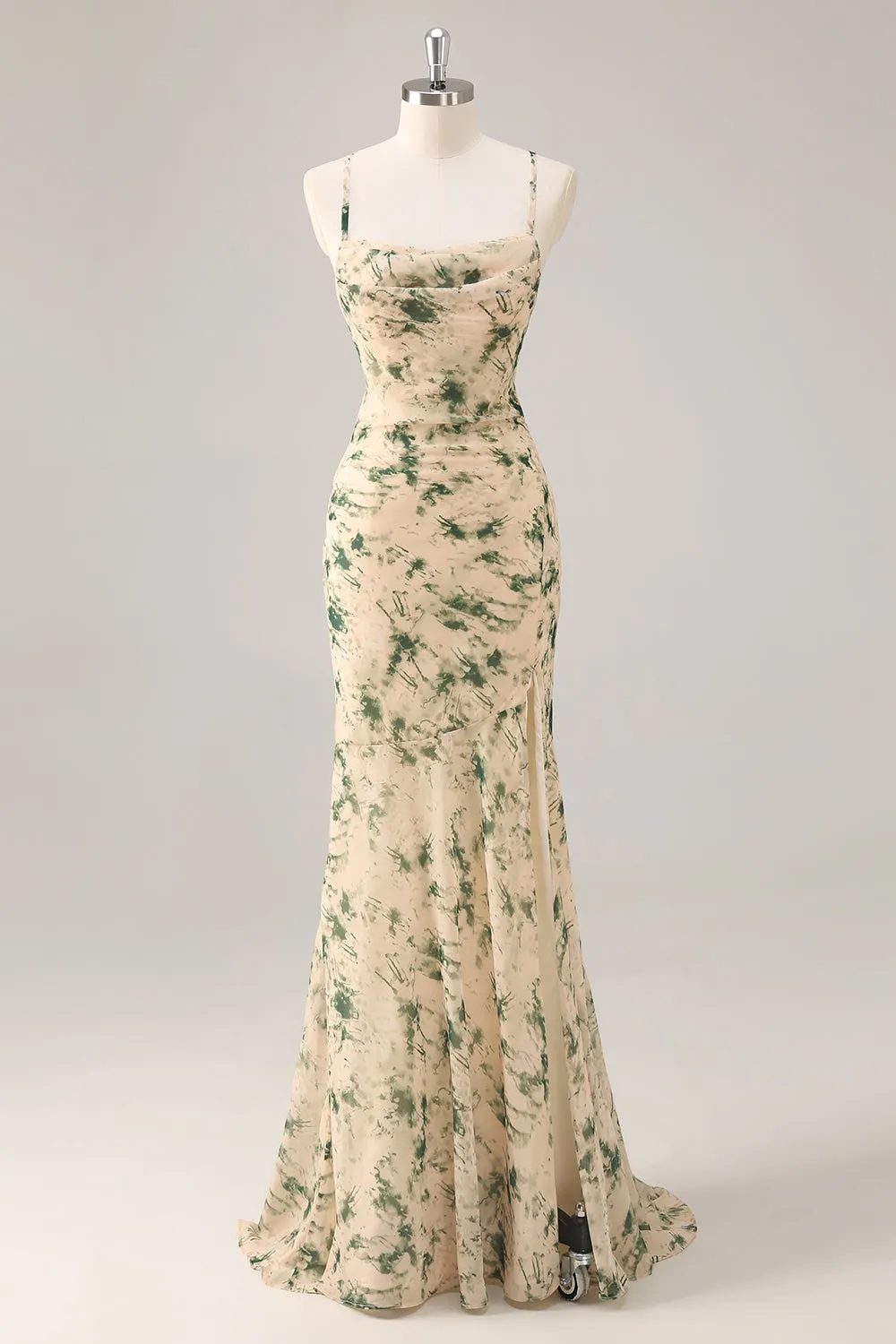 Champagne Flower Mermaid Bridesmaid Dress with Slit sold by Zapaka