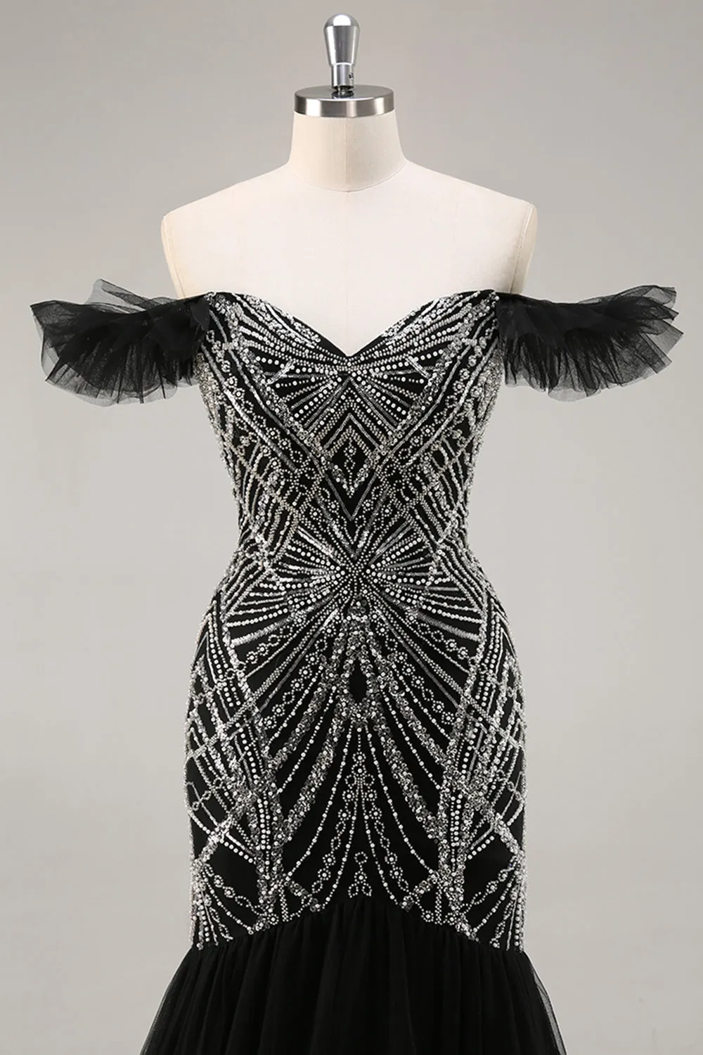 Off the Shoulder Beaded Mermaid Black Prom Dress sold by Zapaka product image thumbnail 4