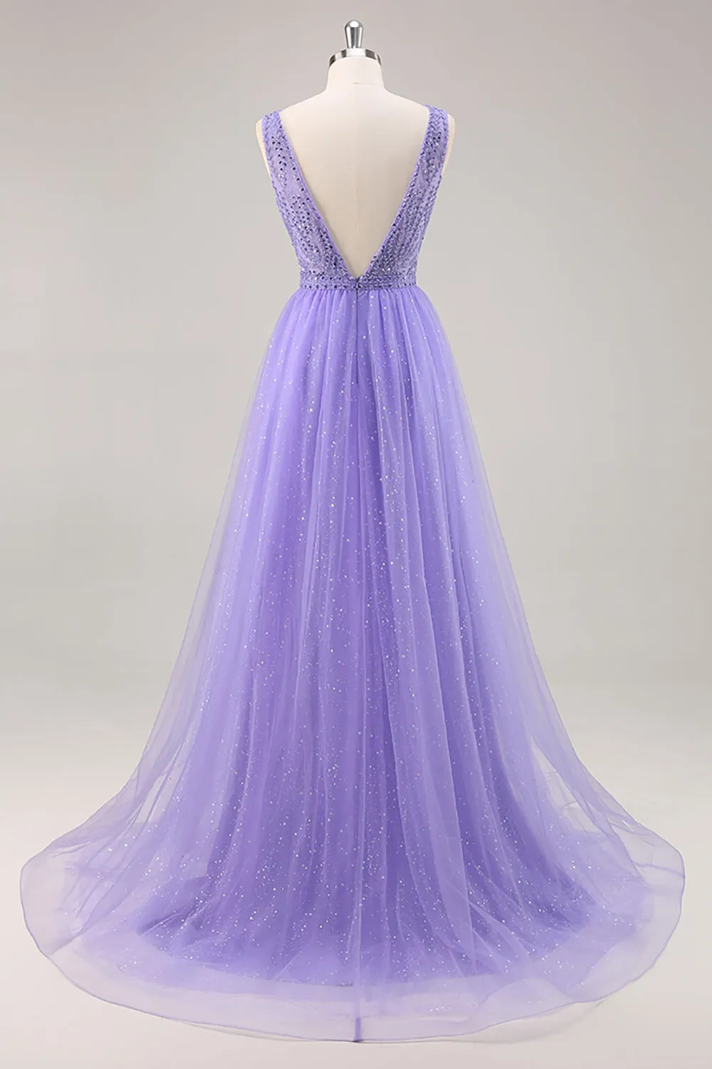 Glitter Purple A Line Long Prom Dress with Beadings sold by Zapaka product image thumbnail 2
