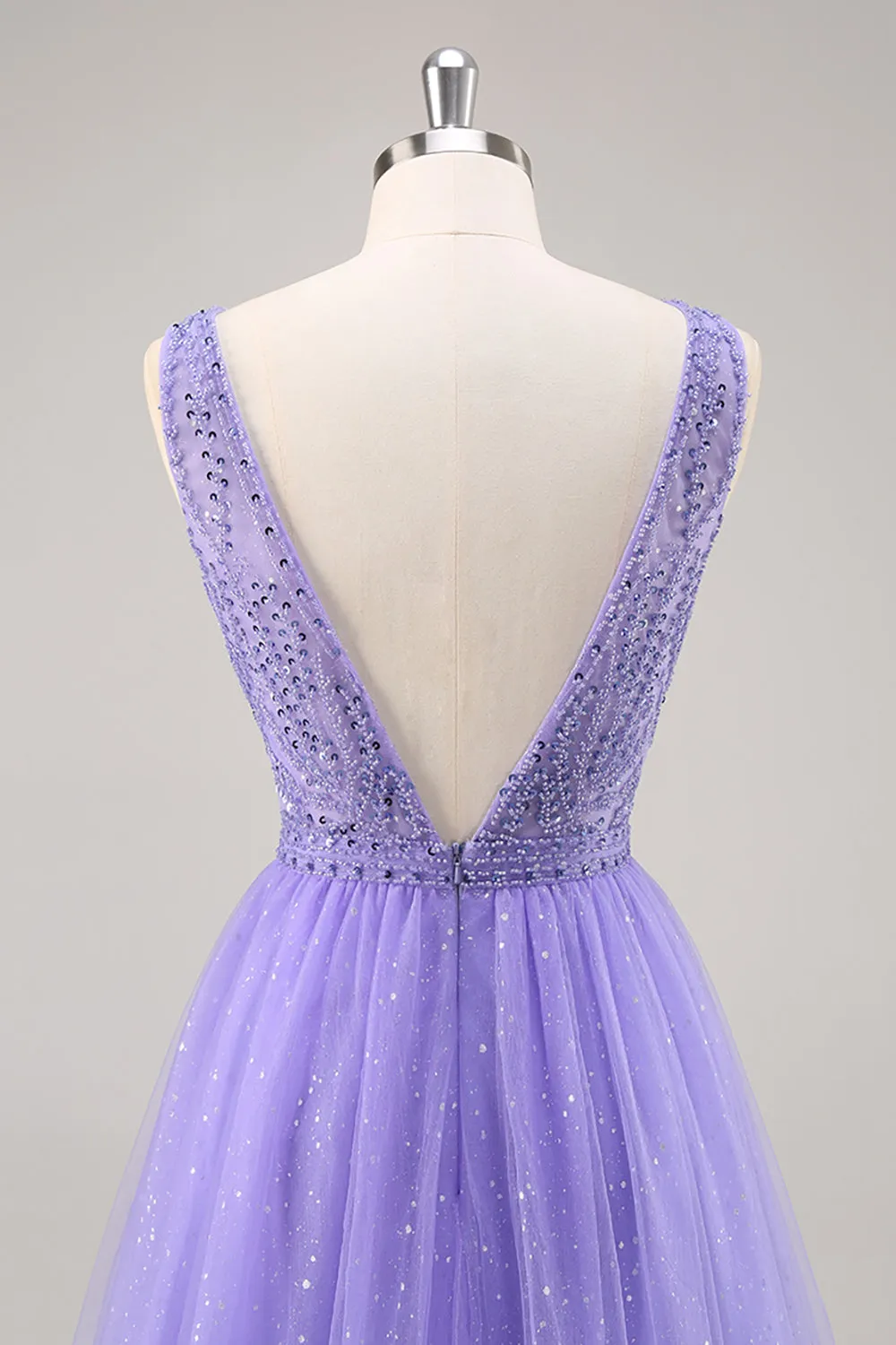 Glitter Purple A Line Long Prom Dress with Beadings sold by Zapaka product image thumbnail 5