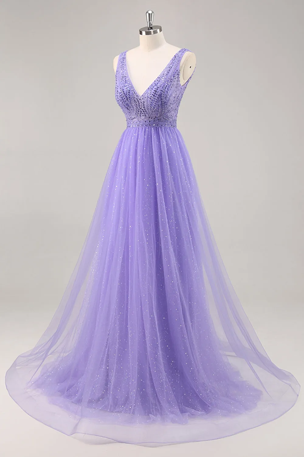 Glitter Purple A Line Long Prom Dress with Beadings sold by Zapaka product image thumbnail 3