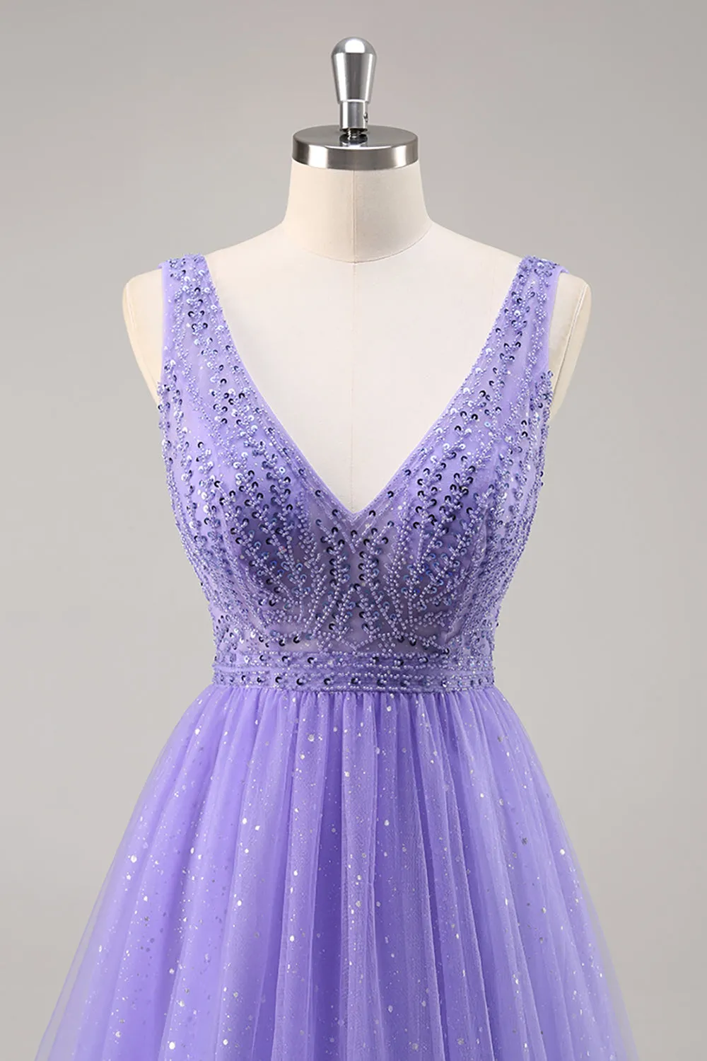 Glitter Purple A Line Long Prom Dress with Beadings sold by Zapaka product image thumbnail 4