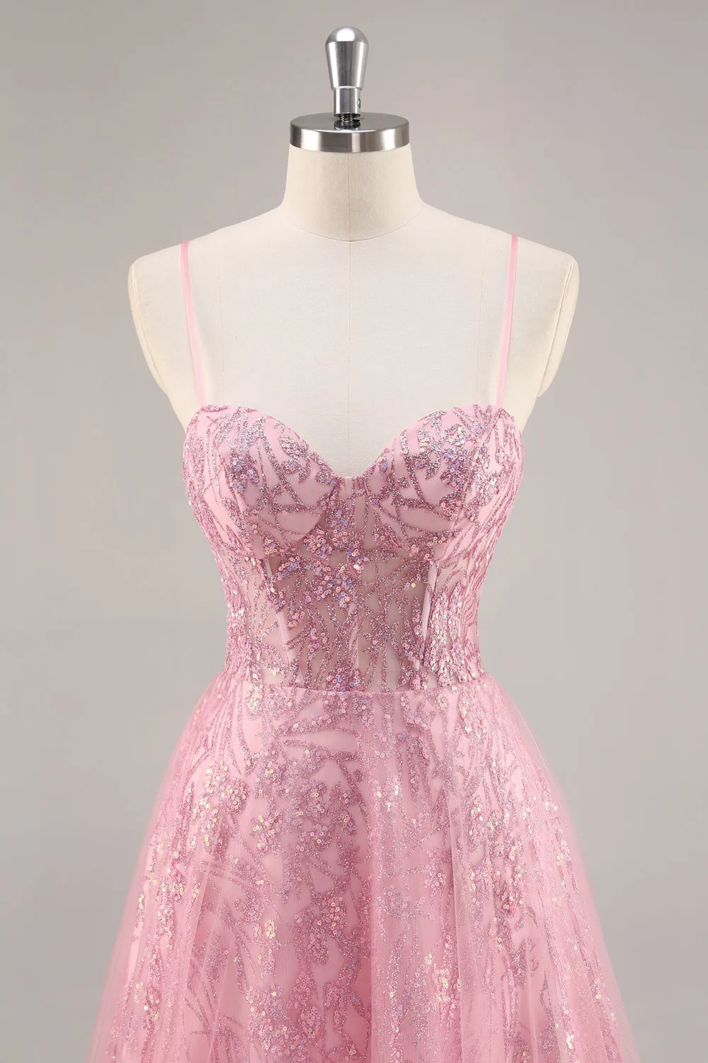 Sparkly Pink Corset A Line Long Prom Dress sold by Zapaka product image thumbnail 4