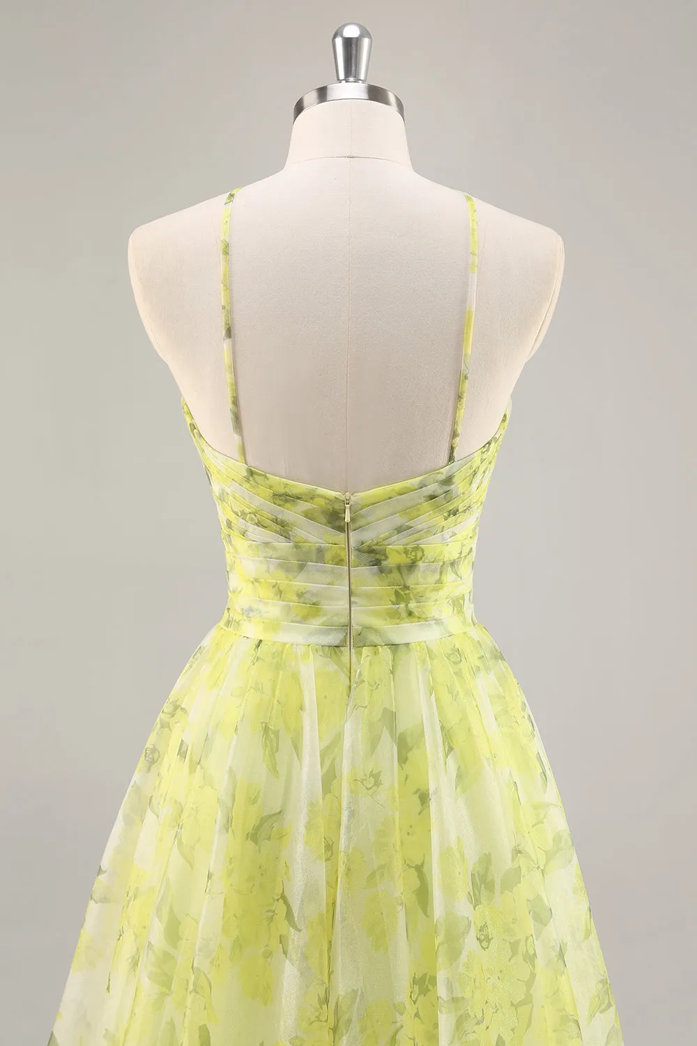 Yellow Green Floral A Line Cut Out Long Prom Dress sold by Zapaka product image thumbnail 5