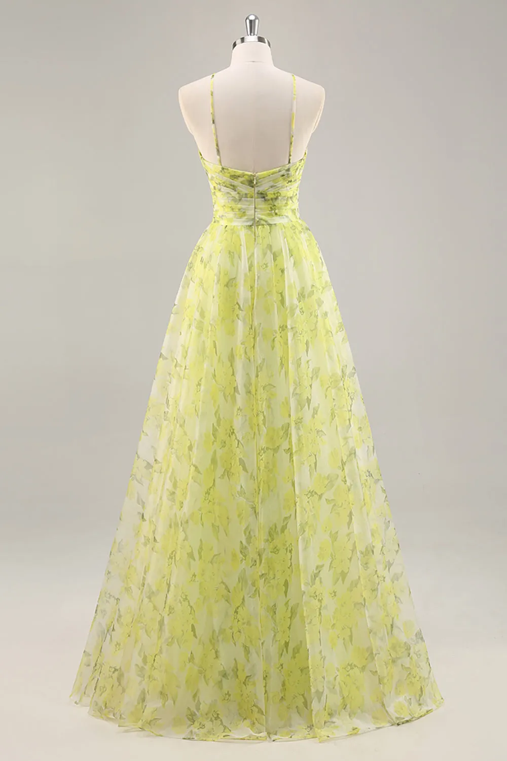 Yellow Green Floral A Line Cut Out Long Prom Dress sold by Zapaka product image thumbnail 2
