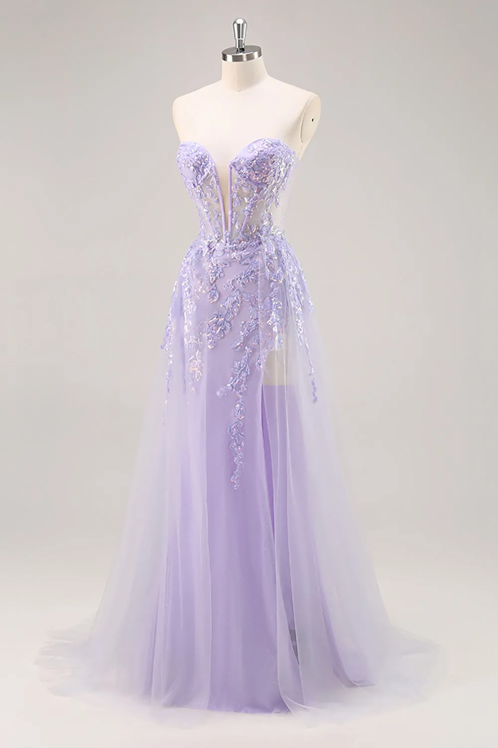 Lilac Strapless Corset Prom Dress with Detachable Overlay sold by Zapaka product image thumbnail 3