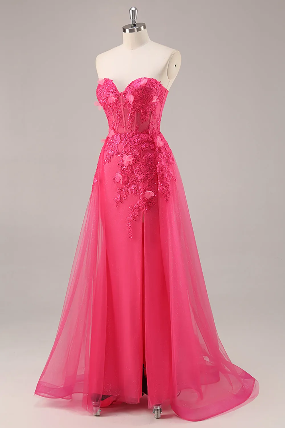 Fuchsia Corset Slit Strapless Long Prom Dress with Appliques sold by Zapaka product image thumbnail 3
