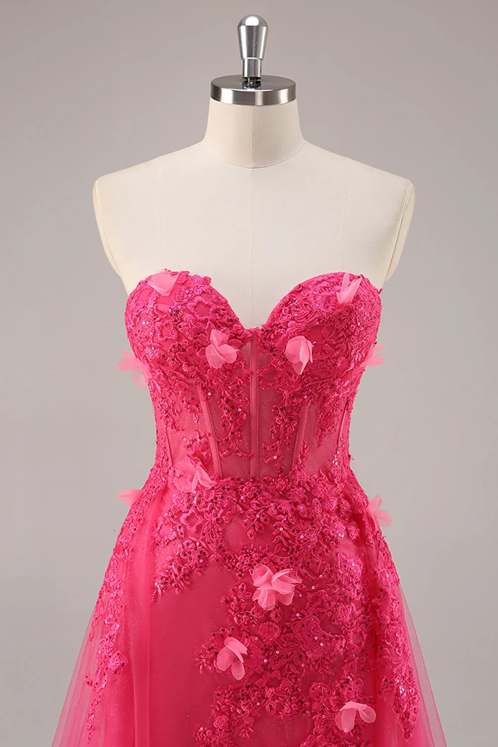 Fuchsia Corset Slit Strapless Long Prom Dress with Appliques sold by Zapaka product image thumbnail 4