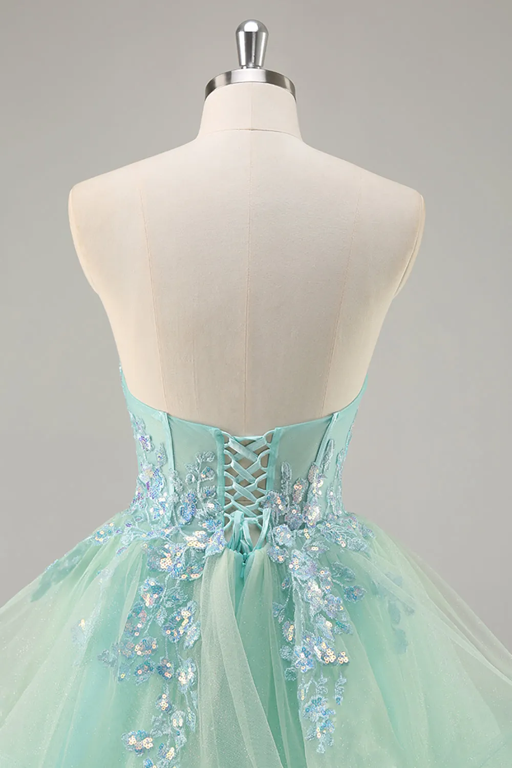 Strapless A Line Green Corset Long Prom Dress with Sequins sold by Zapaka product image thumbnail 5
