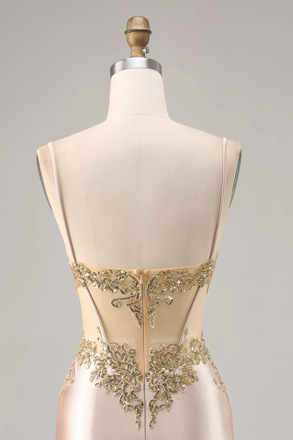 Champagne Satin Corset Homecoming Dress with Sequins sold by Zapaka product image thumbnail 5
