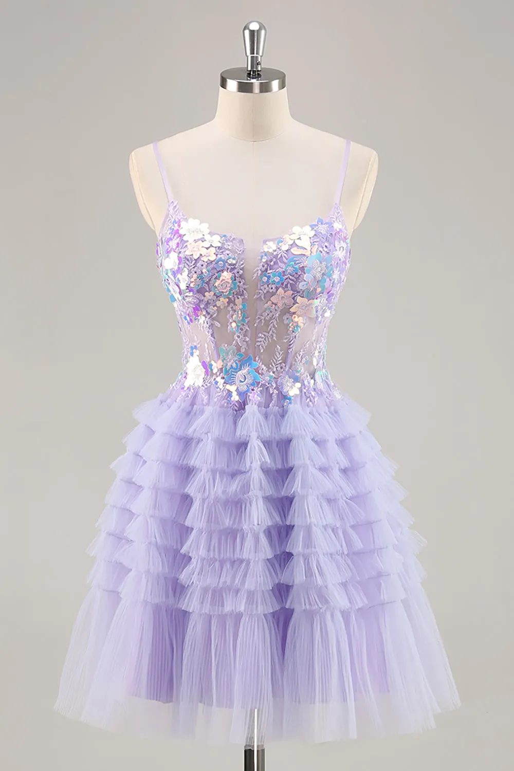 Purple Tulle Tiered A Line Homecoming Dress with Appliques sold by Zapaka