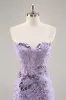 Strapless Beaded Bodycon Purple Homecoming Dress with Appliques sold by Zapaka