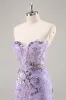 Strapless Beaded Bodycon Purple Homecoming Dress with Appliques sold by Zapaka