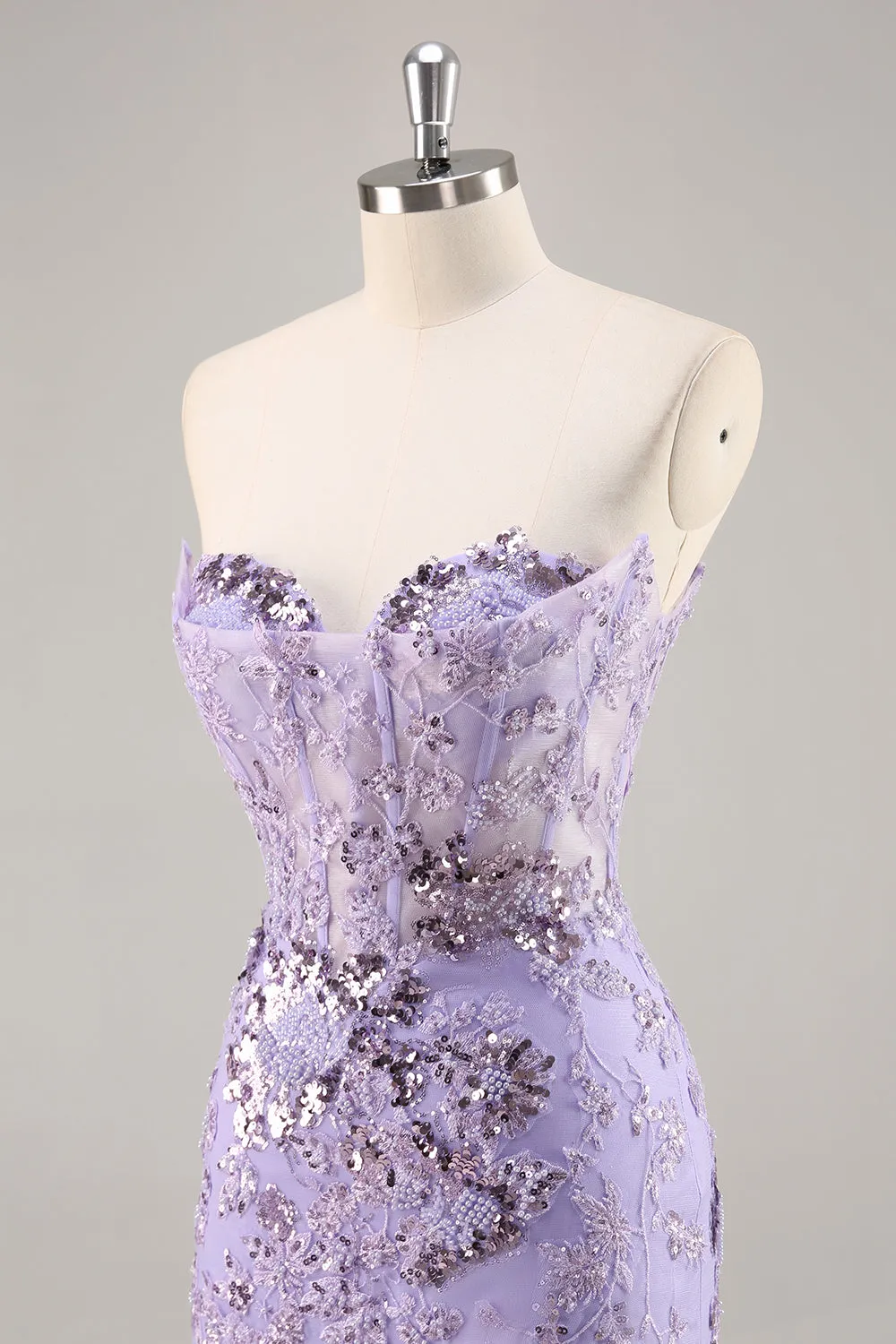 Strapless Beaded Bodycon Purple Homecoming Dress with Appliques sold by Zapaka product image thumbnail 5