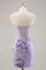 Strapless Beaded Bodycon Purple Homecoming Dress with Appliques sold by Zapaka