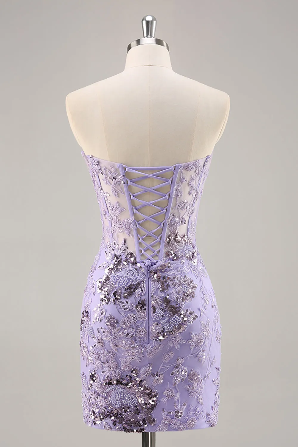 Strapless Beaded Bodycon Purple Homecoming Dress with Appliques sold by Zapaka product image thumbnail 2