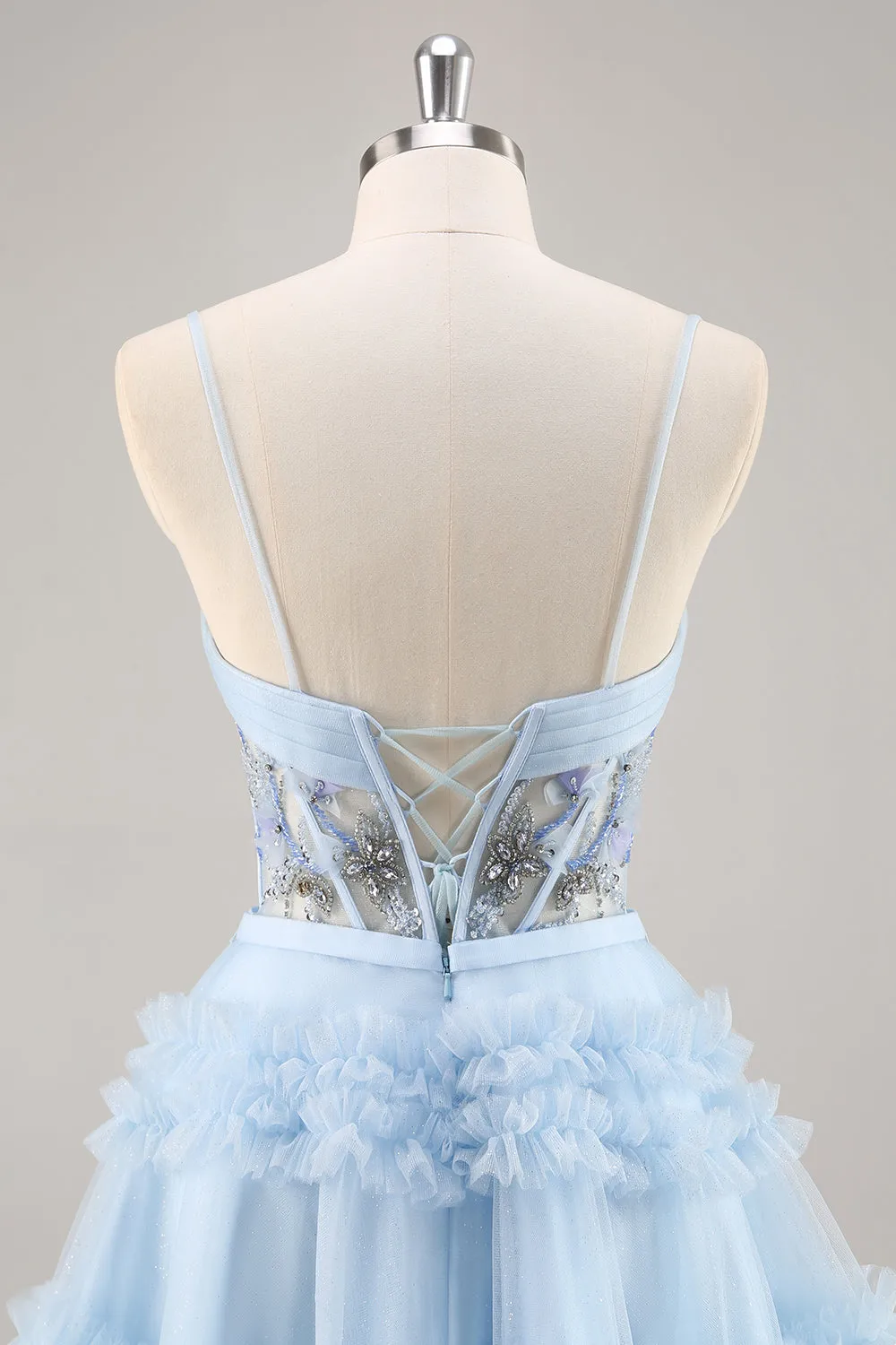 Blue Beaded A Line Corset Homecoming Dress sold by Zapaka product image thumbnail 5