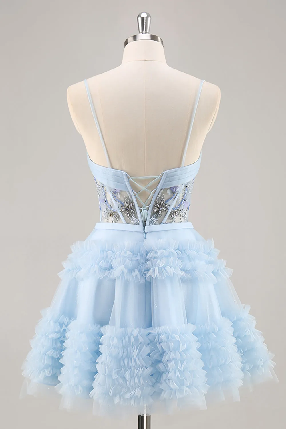 Blue Beaded A Line Corset Homecoming Dress sold by Zapaka product image thumbnail 2