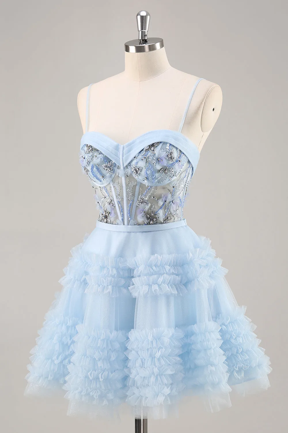 Blue Beaded A Line Corset Homecoming Dress sold by Zapaka product image thumbnail 3