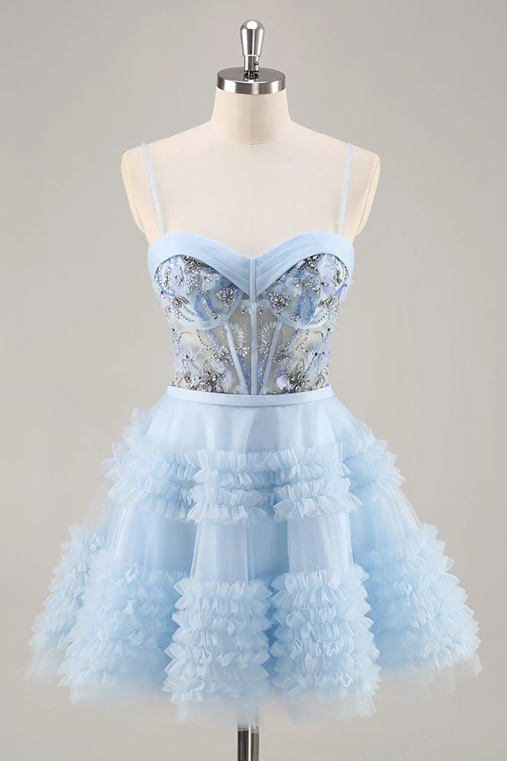 Blue Beaded A Line Corset Homecoming Dress sold by Zapaka