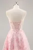 Pink Corset A Line Strapless Homecoming Dress with Appliques sold by Zapaka