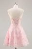 Pink Corset A Line Strapless Homecoming Dress with Appliques sold by Zapaka