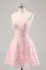 Pink Corset A Line Strapless Homecoming Dress with Appliques sold by Zapaka