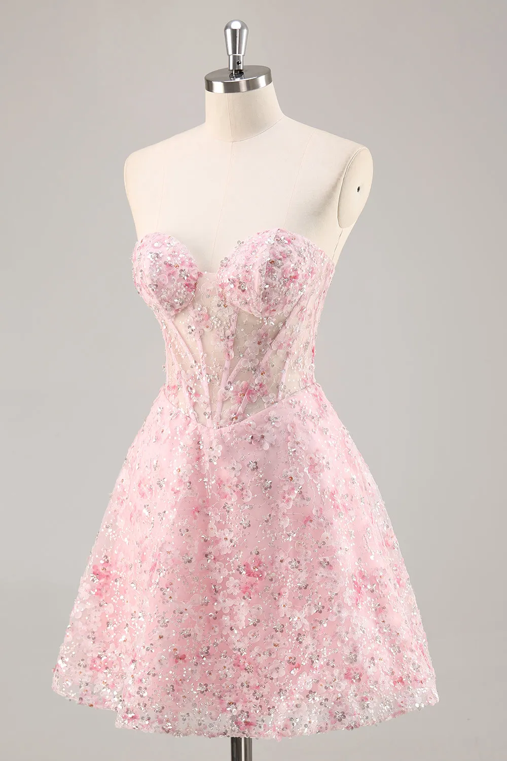 Pink Corset A Line Strapless Homecoming Dress with Appliques sold by Zapaka product image thumbnail 3