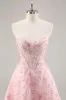 Pink Corset A Line Strapless Homecoming Dress with Appliques sold by Zapaka