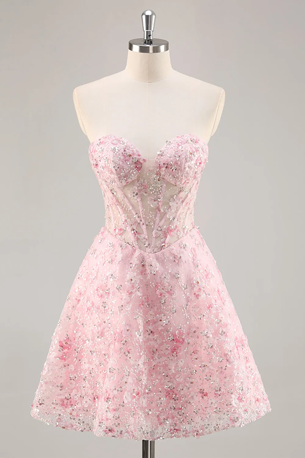 Pink Corset A Line Strapless Homecoming Dress with Appliques sold by Zapaka